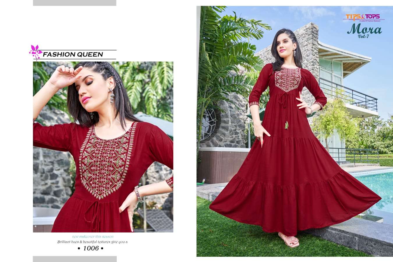 Tips & Tops-Mora Vol 07-Party-Wear-Heavy-Rayon-Hand-Work-Ghaghri-Pattern-Flair-Long Gown-1006